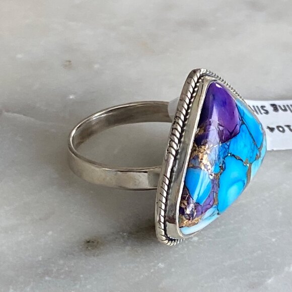 NEW Blue Purple Dahlia Turquoise Braided Sterling Silver Ring Size 8.5 - Picture 2 of 5